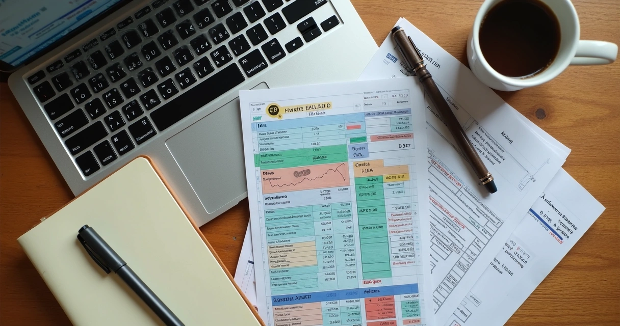 Planilha com controle financeiro multimoeda aberta em notebook 