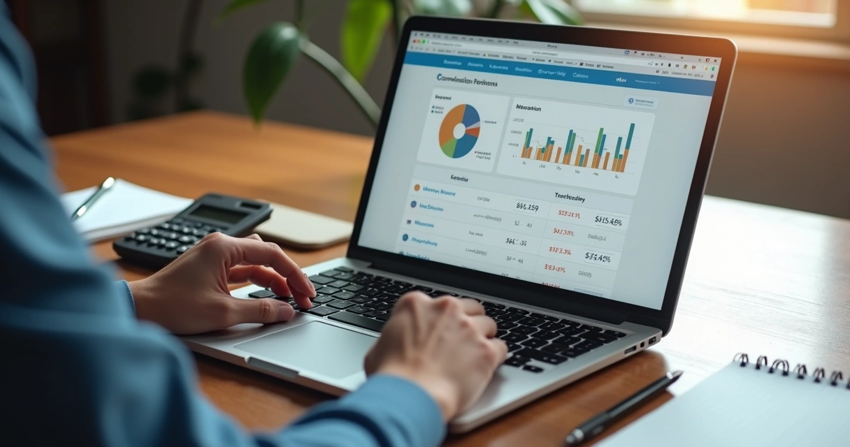 Pessoa analisando controle de boletos parcelados na tela do notebook 