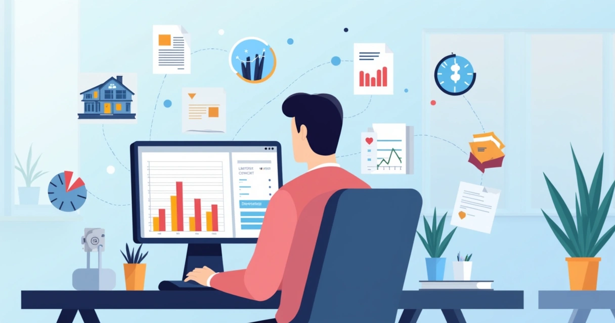 Planilha digital sendo usada para controle financeiro durante a regularização do imóvel, com gráficos e recibos ao redor 