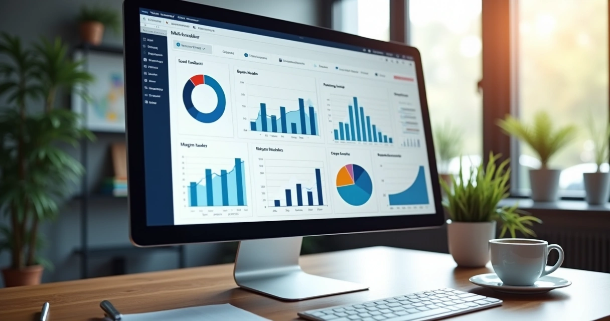 Tela de computador mostrando gráficos financeiros detalhados e controle de custos em vendas online