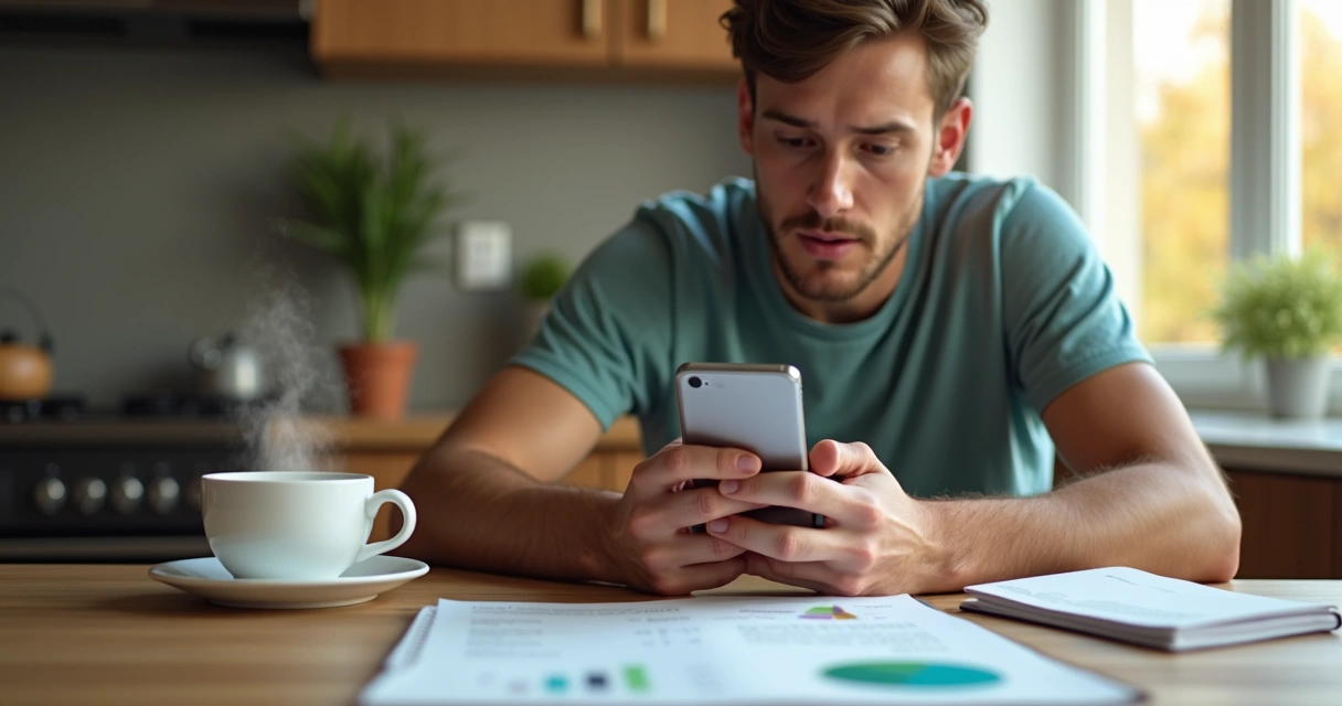 Homem usando o WhatsApp no celular para organizar gastos 