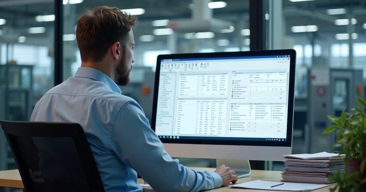 Gestor analisando fornecedores em tela de sistema industrial