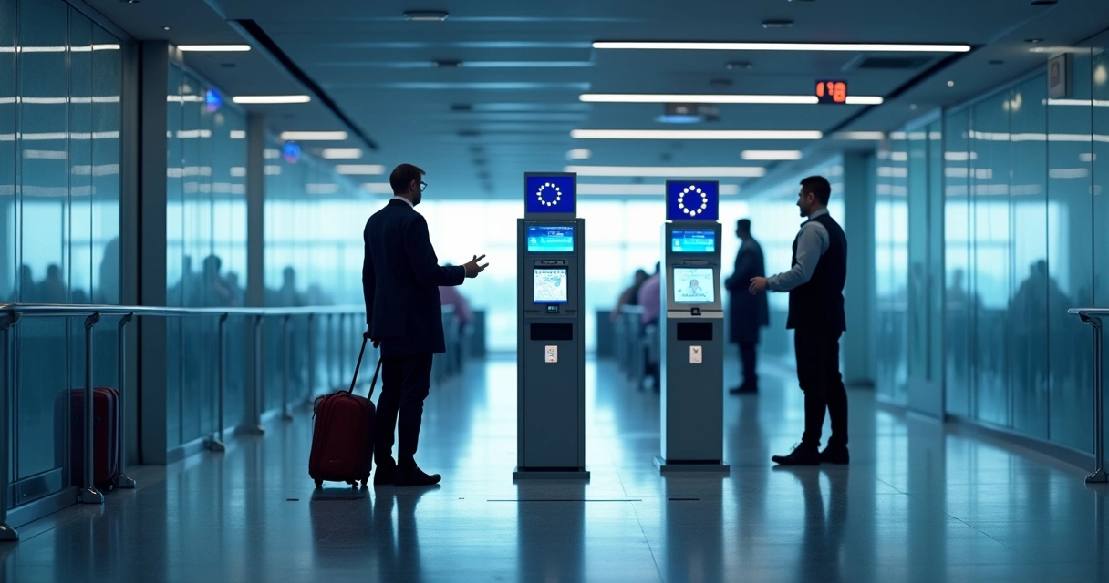 Viajante usa quiosque biométrico no aeroporto 