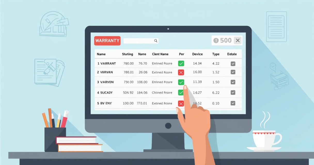Tela de sistema digital exibindo listas de garantias e datas de vencimento 
