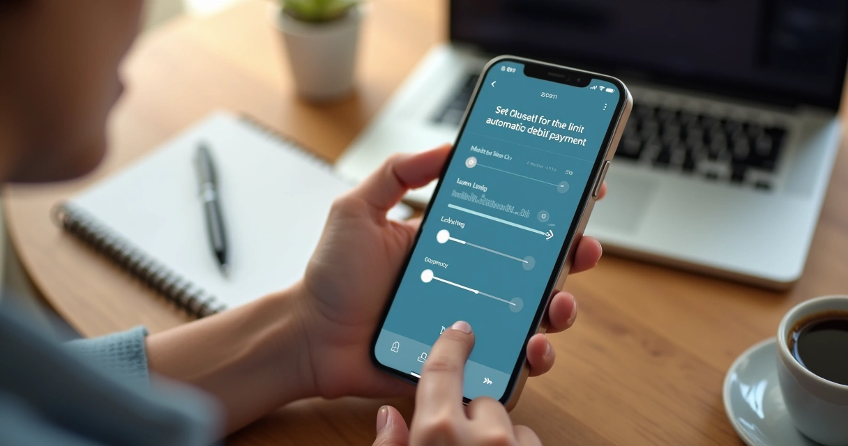 Pessoa usando aplicativo bancário no celular para limitar gastos automáticos no débito 