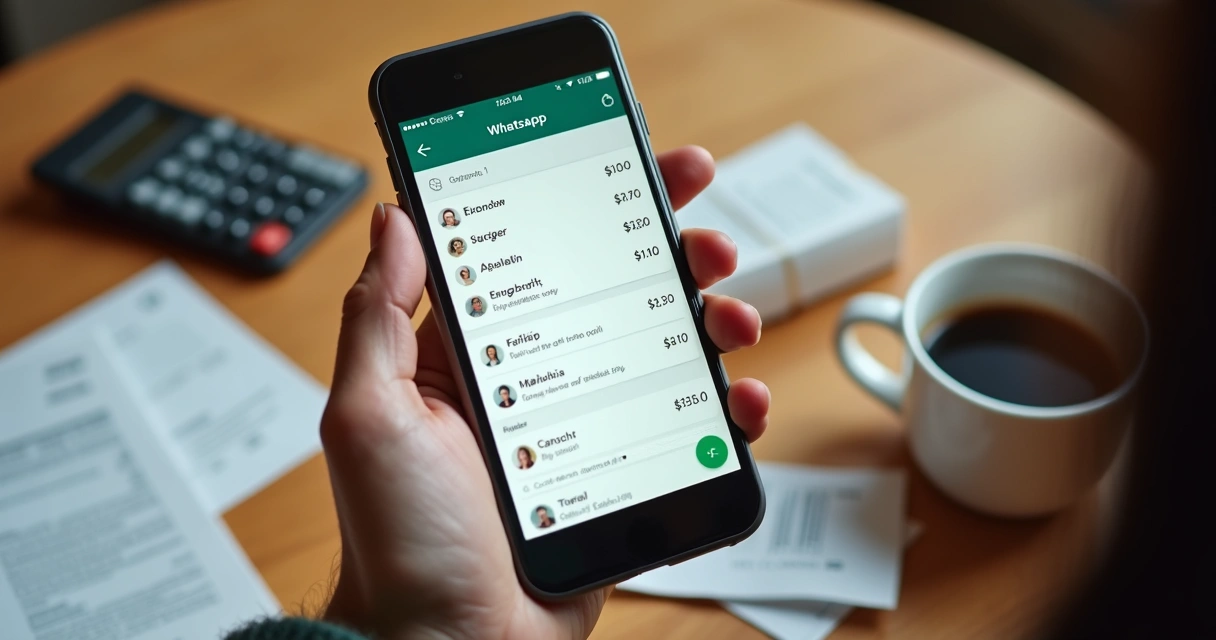 Mão segurando celular com tela de gastos abertos