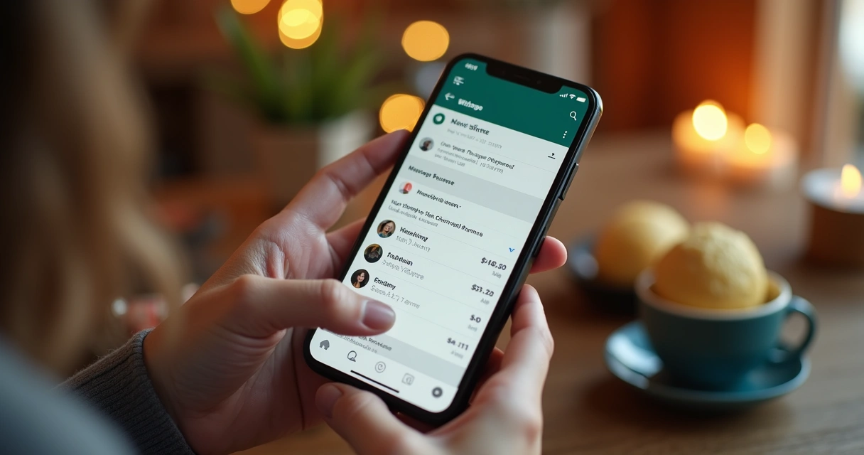 Pessoa segurando o celular, digitando gastos em mensagem no WhatsApp 
