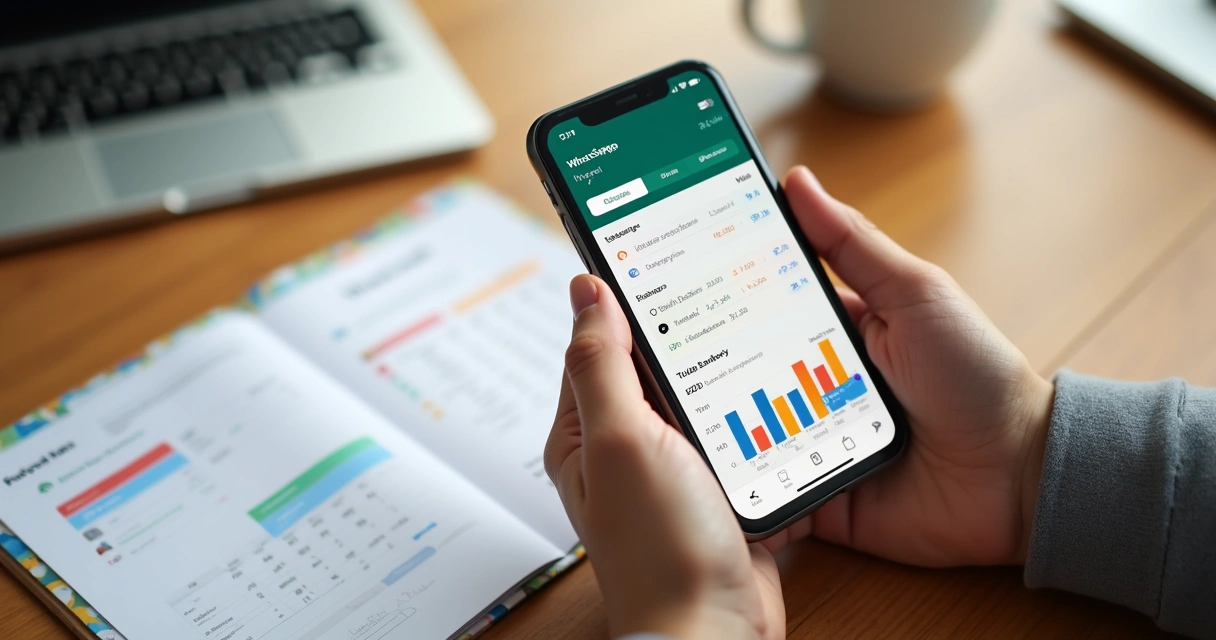 WhatsApp aberto no celular exibindo gráfico de despesas na tela 