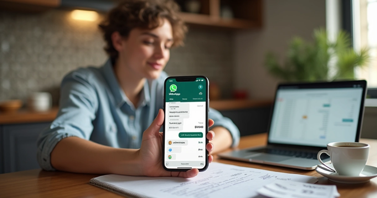 Pessoa usando celular para controlar gastos no WhatsApp 