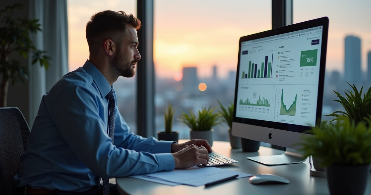 Empresário controlando rotina fiscal pelo computador 