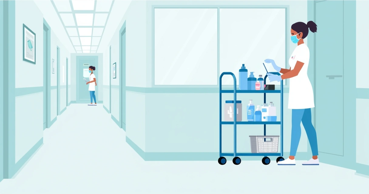 Enfermeira checando equipamentos de proteção e higiene em hospital 
