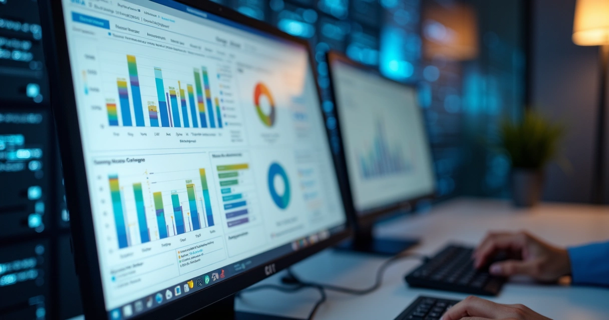 Tela de software mostrando painel de controle de inventário de TI 