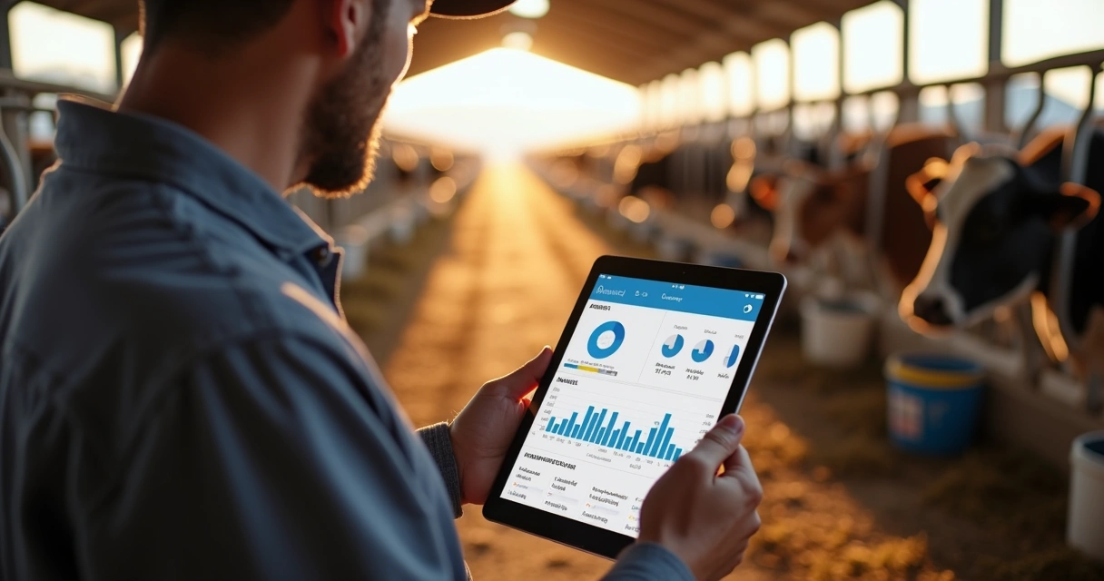 Produtor controlando dados de produção de leite no aplicativo 