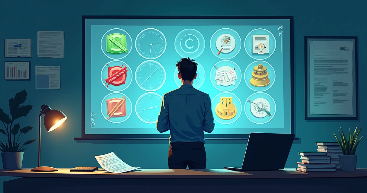 Gestor tecnológico analisando painel digital com várias licenças de software ativas. 