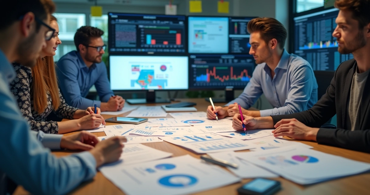 Equipe de e-commerce analisando relatórios de chargebacks em telas separadas 