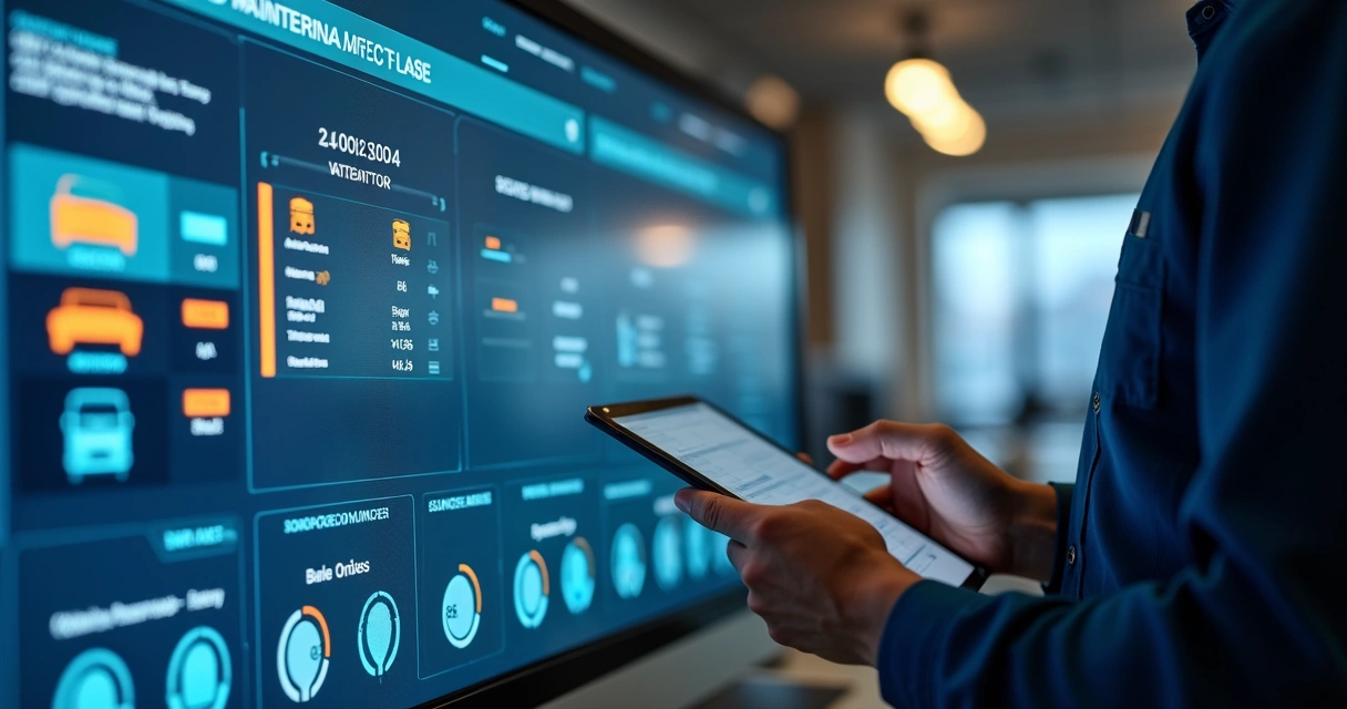 Controle digital de manutenção de frota com dados em tablet