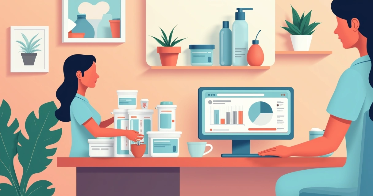 Profissional organizando fichas e insumos em sala de depilação 