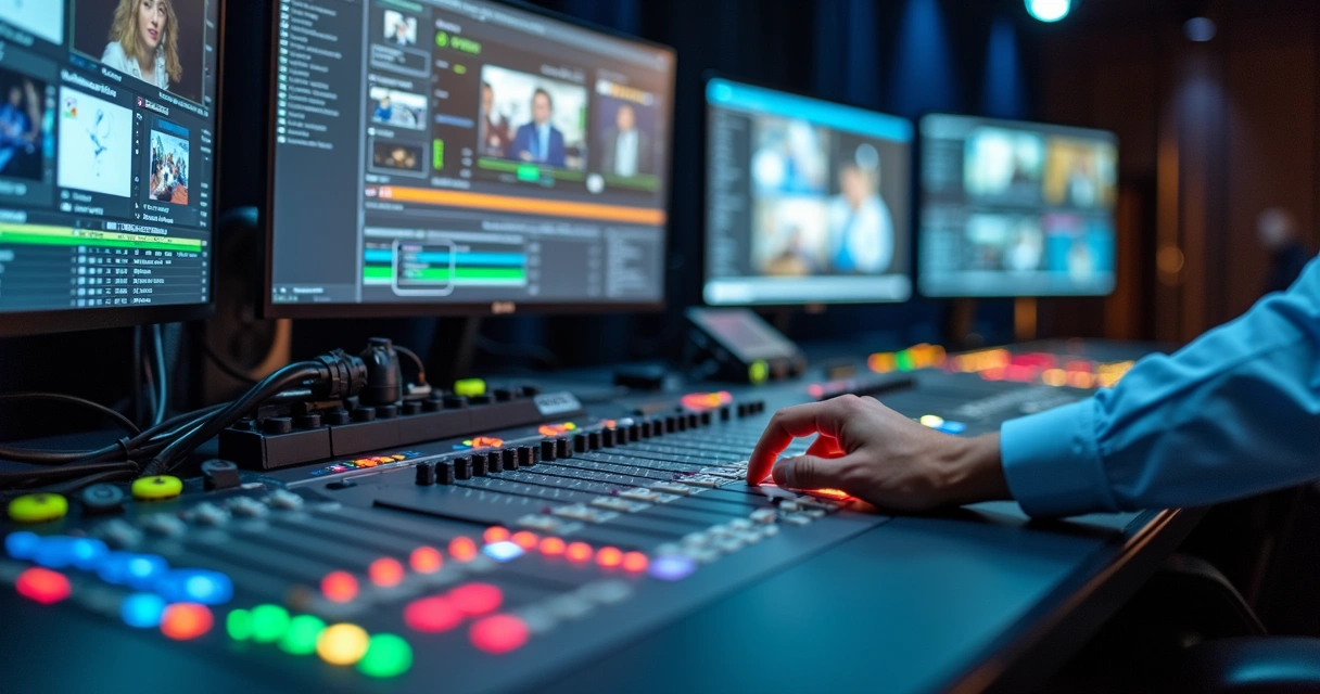 Mesa de controle de vídeo durante transmissão ao vivo 
