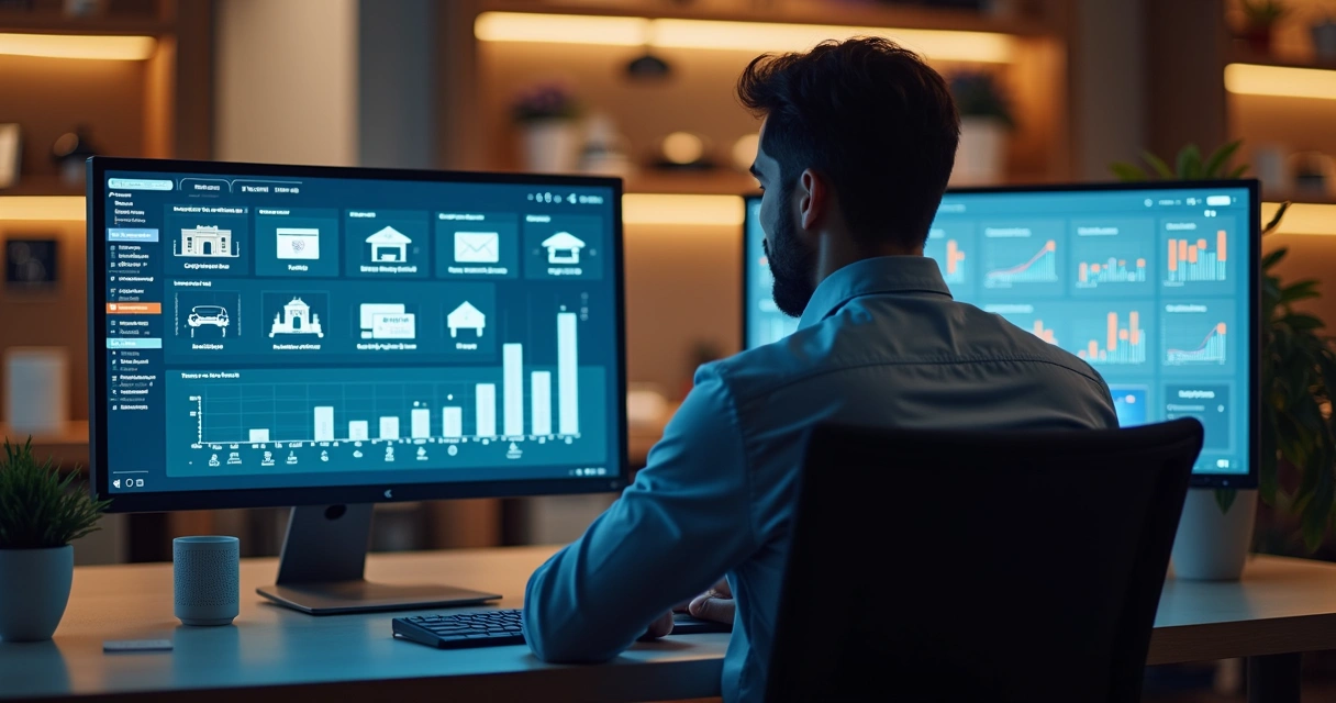 Gestor acompanhando múltiplas lojas e marketplaces em dashboard consolidado 