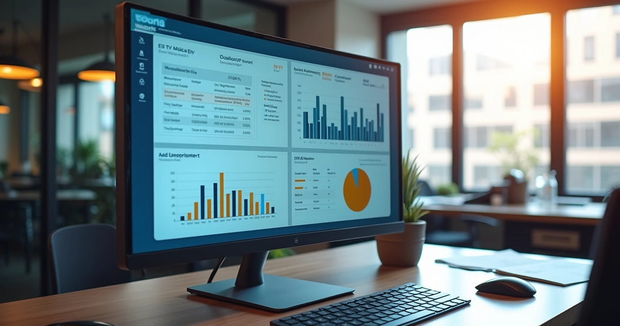 Tela de software ERP mostrando controle integrado de múltiplos CNPJs com gráficos e dados financeiros 