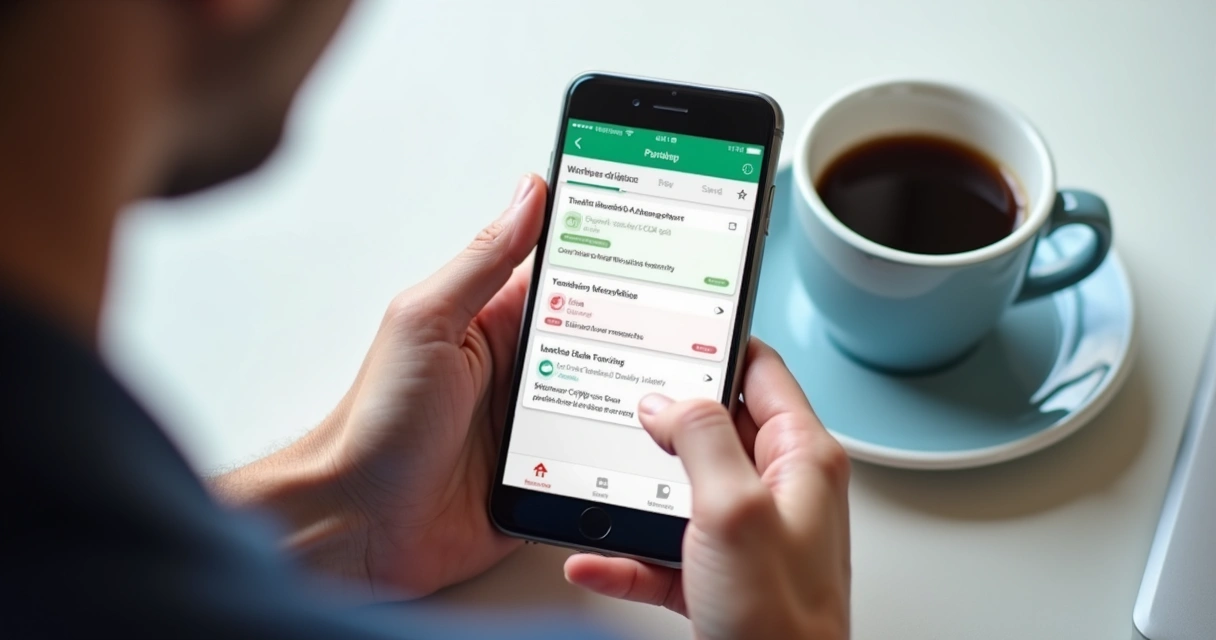 Pessoa usando aplicativo de vendas em celular, mostrando lista de negócios e retornos 