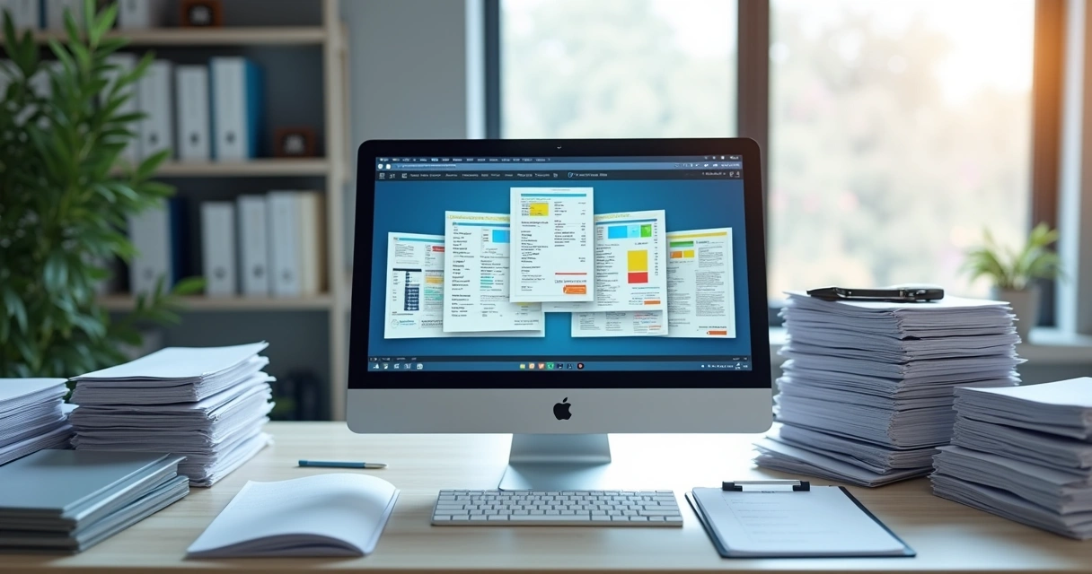 Tela de computador com painel de documentos fiscais digitais em destaque 
