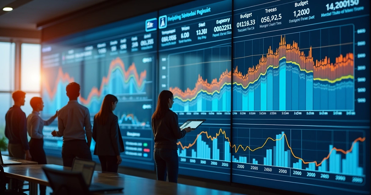 Dashboard financeiro com múltiplos gráficos e orçamento mensal 
