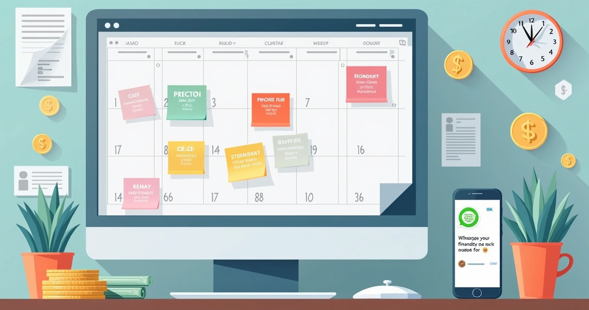 Relatório de calendário de contas exibindo vencimentos organizados em uma mesa de trabalho 