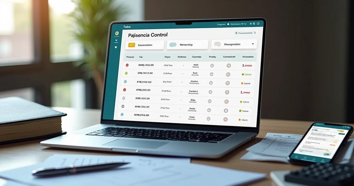 Painel de controle de mensalidades com status de pagamentos em associação