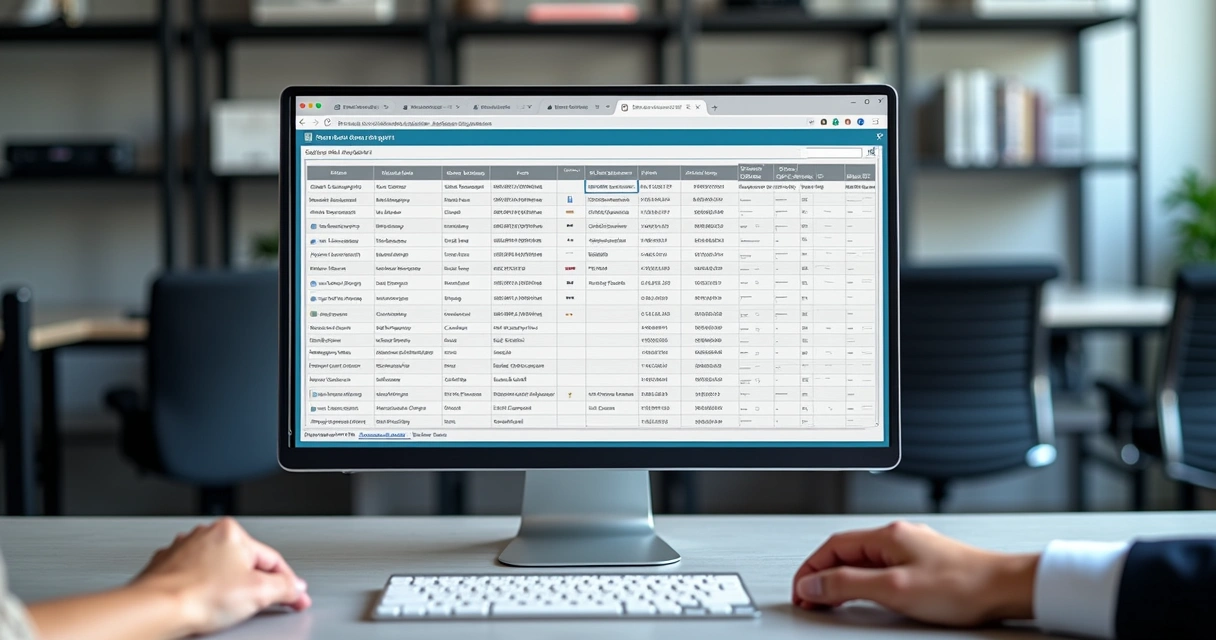 Inventário digital de patrimônio sendo atualizado em computador de entidade. 