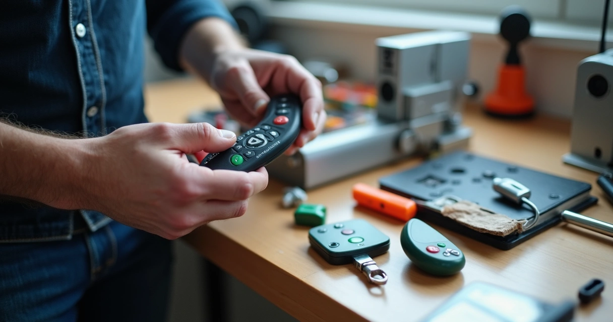 Pessoa instalando controle remoto Peccinin no chaveiro 