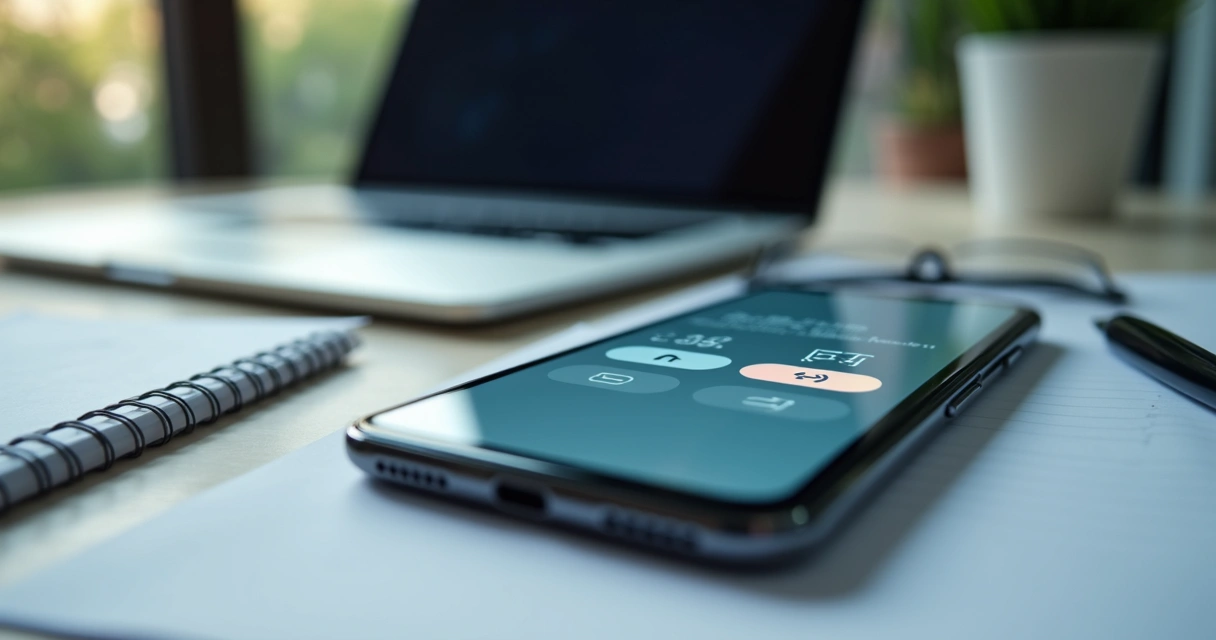 Tela de aplicativo de controle de ponto em smartphone sobre mesa de escritório 