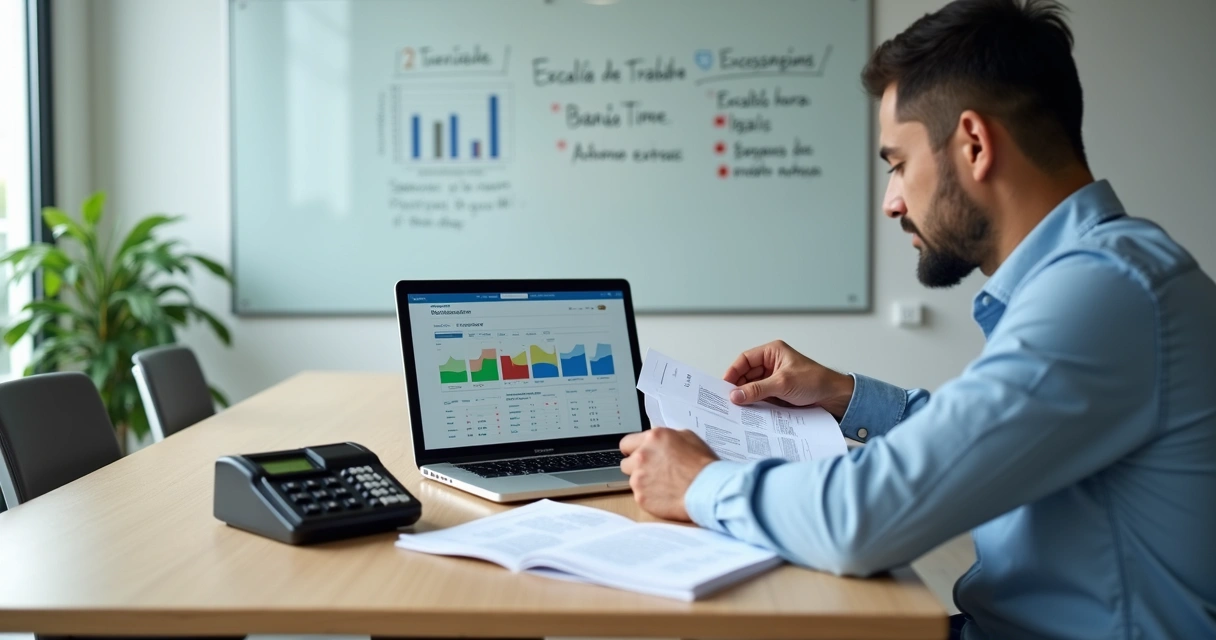 Gestor de RH analisando exceções legais no controle de ponto no escritório 