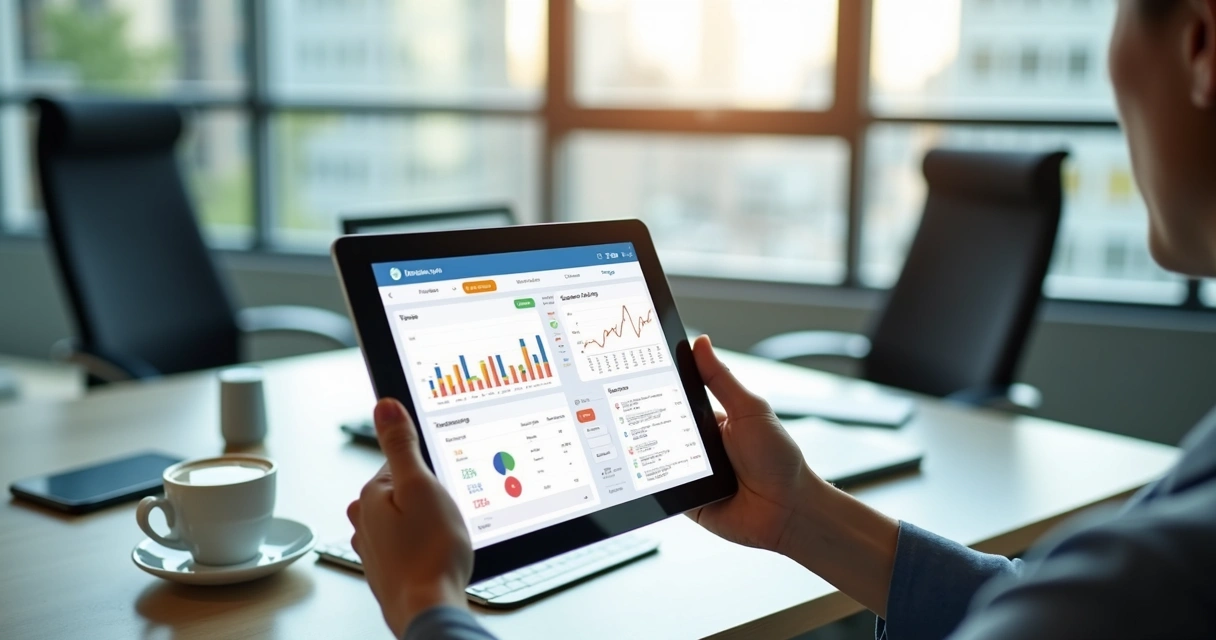 Tablet mostrando sistema de controle de ponto em tempo real
