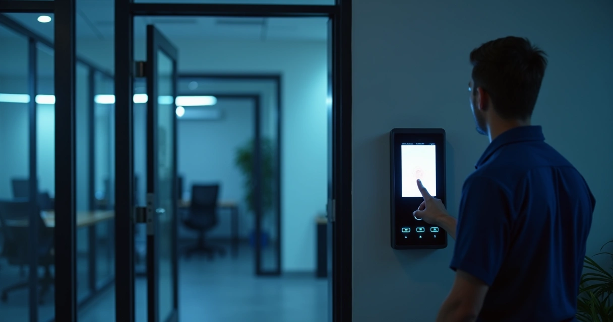 Funcionário batendo ponto eletrônico à noite