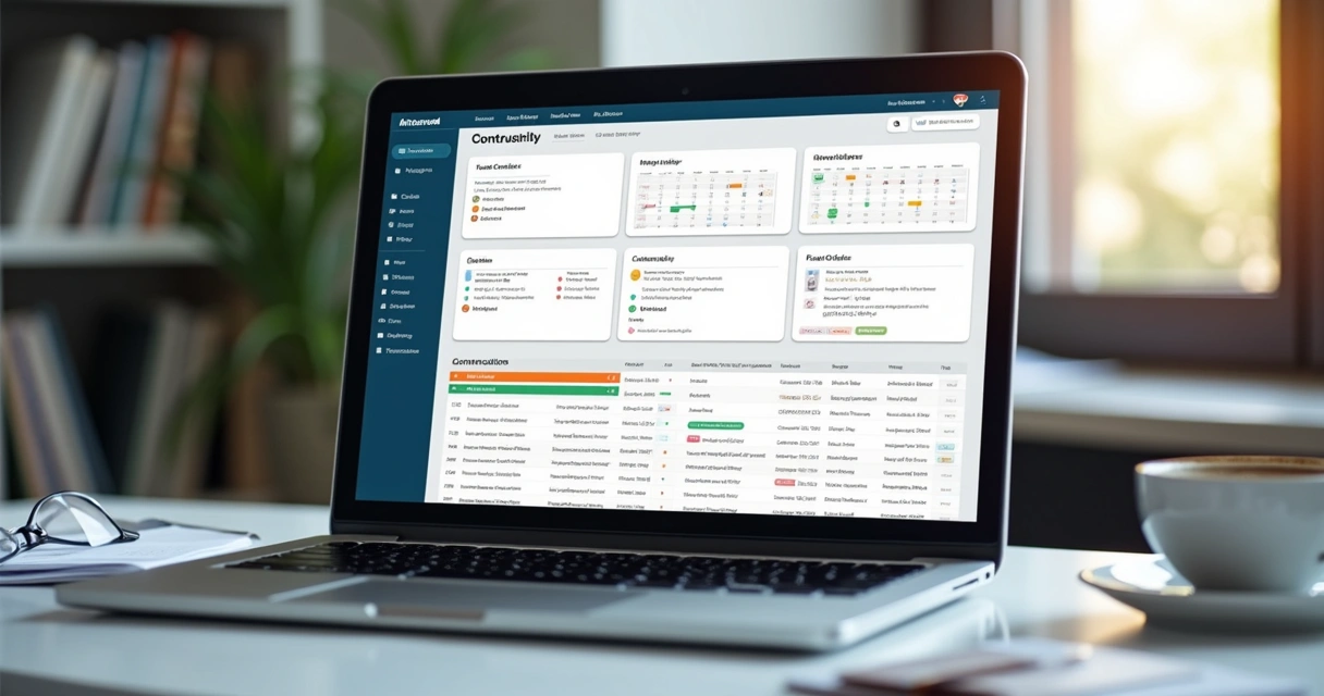 Tela de software de gestão de contratos mostrando prazos e histórico 