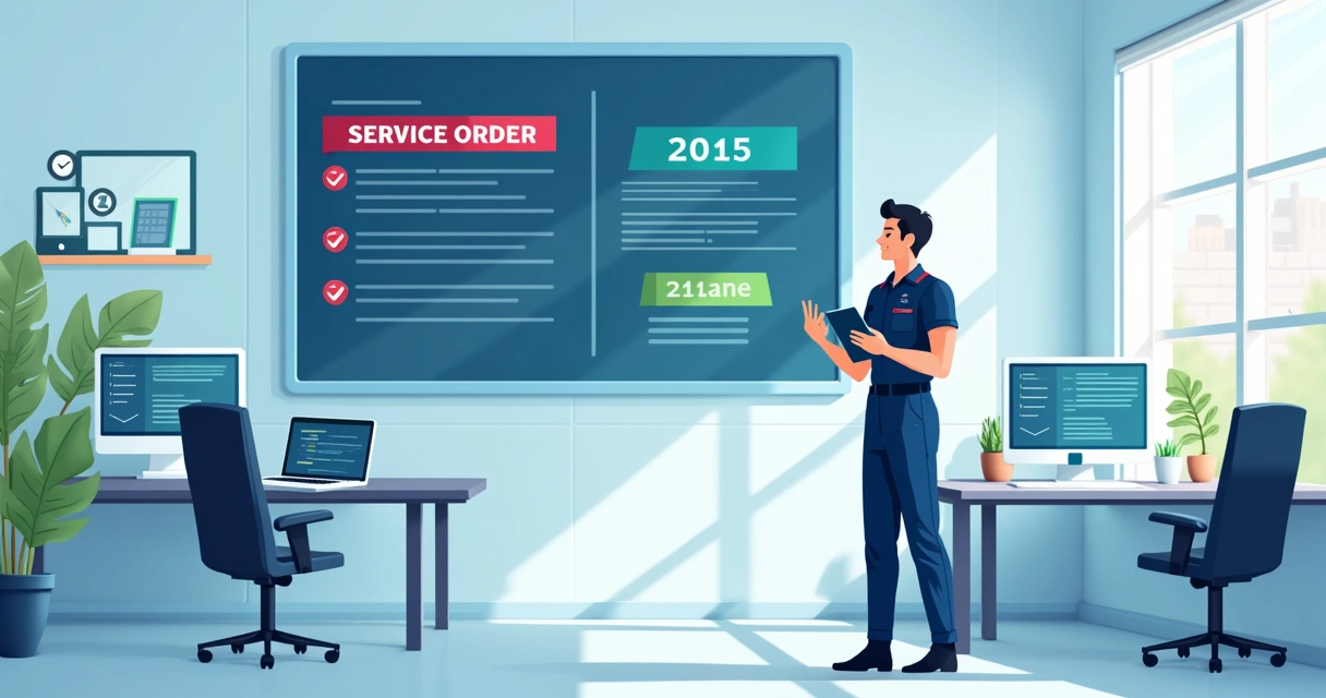 Técnico olhando painel digital para acompanhar prazos de ordens de serviço