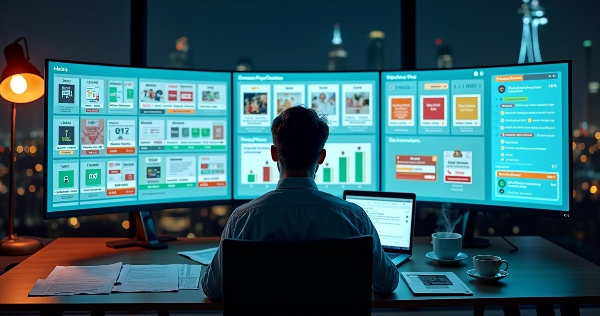 Gestor analisando painéis de preços de revendedores em diferentes marketplaces 
