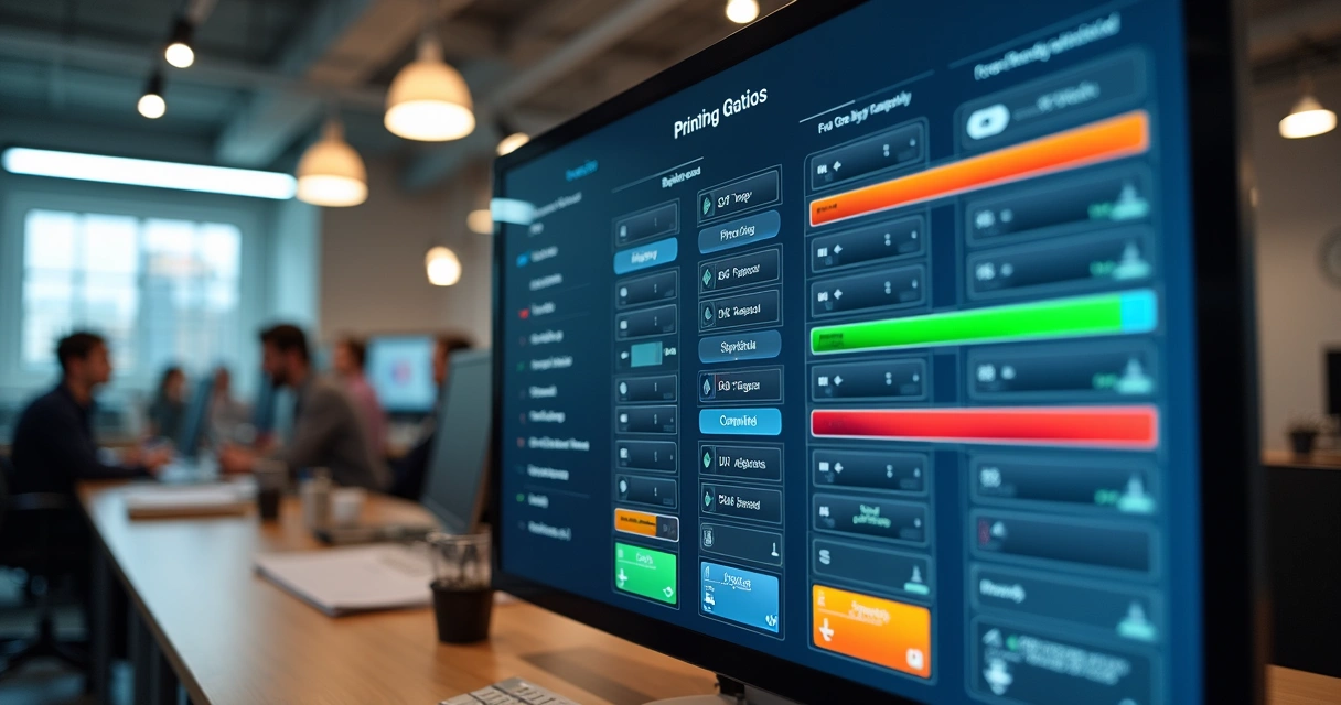 Painel de produção digital com ordens de serviço organizadas por status 