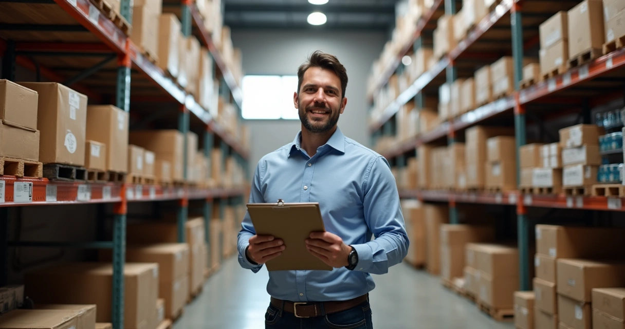 Pessoa conferindo lista de produtos no estoque 