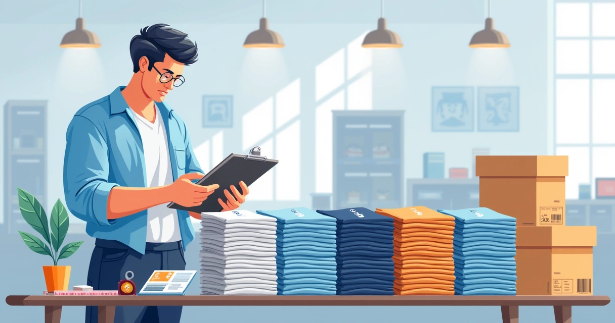 Inspeção de qualidade em lote de camisetas personalizadas dobradas