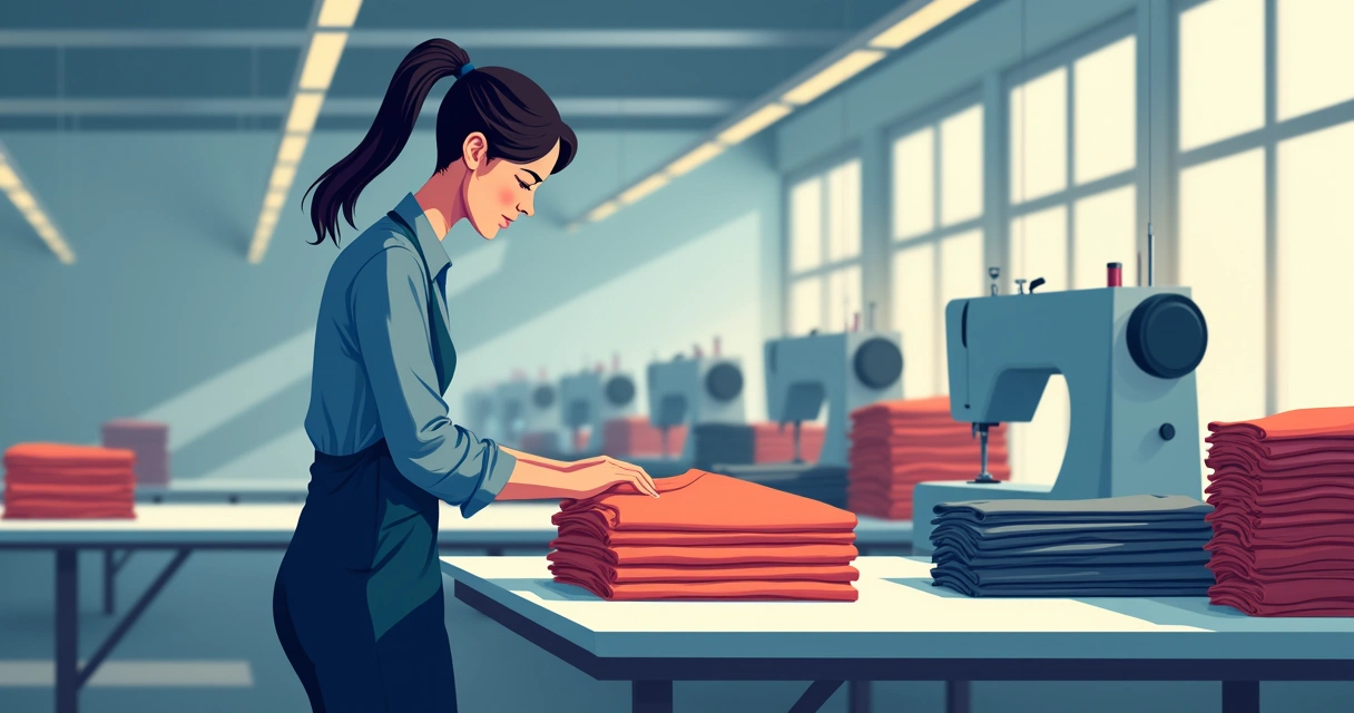 Profissional inspecionando camisetas em fábrica