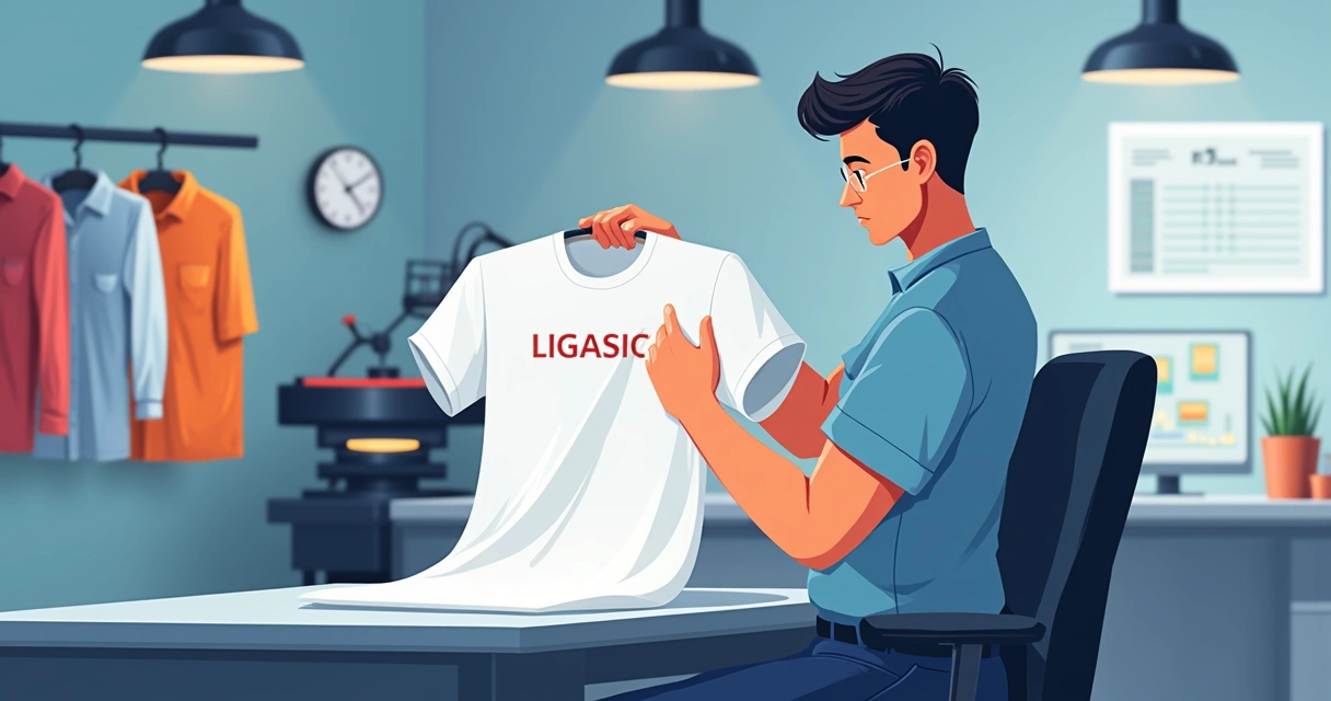 Profissional conferindo camiseta personalizada na etapa de controle de qualidade 