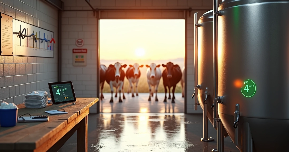Tanque de resfriamento de leite inox em fazenda leiteira limpa 