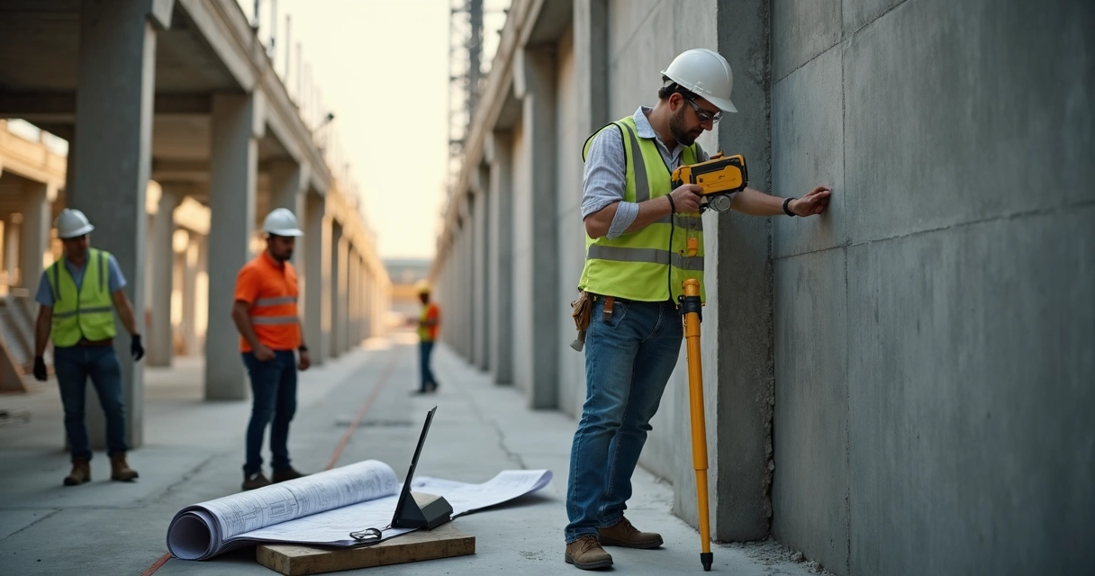 Engenheiro analisando o controle de qualidade na obra 