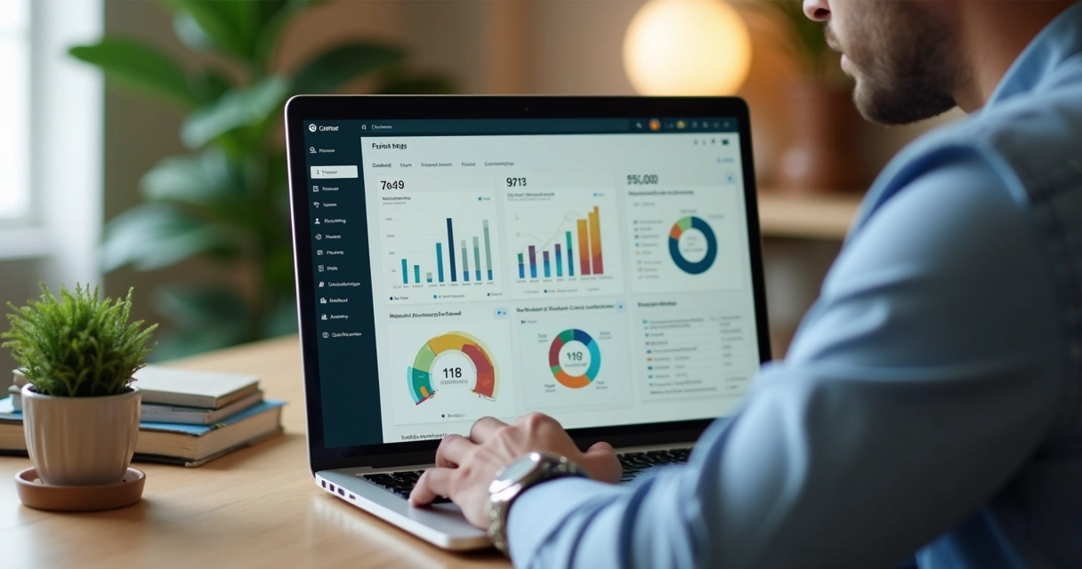 Dono de e-commerce analisando dados de clientes no notebook 