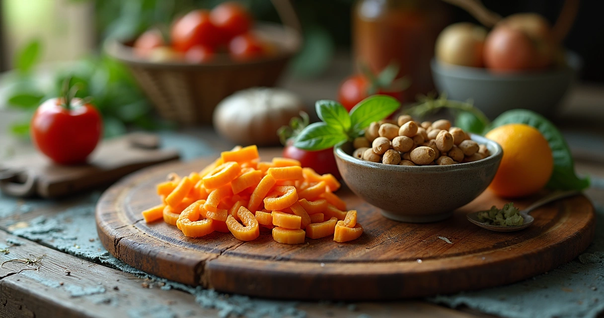 Mesa com sensor de temperatura, alimentos perecíveis e tela de monitoramento remoto mostrando dados em tempo real 