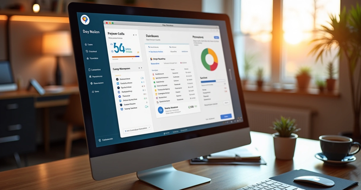 Painel de controle do Notion exibindo status de licenças e equipes