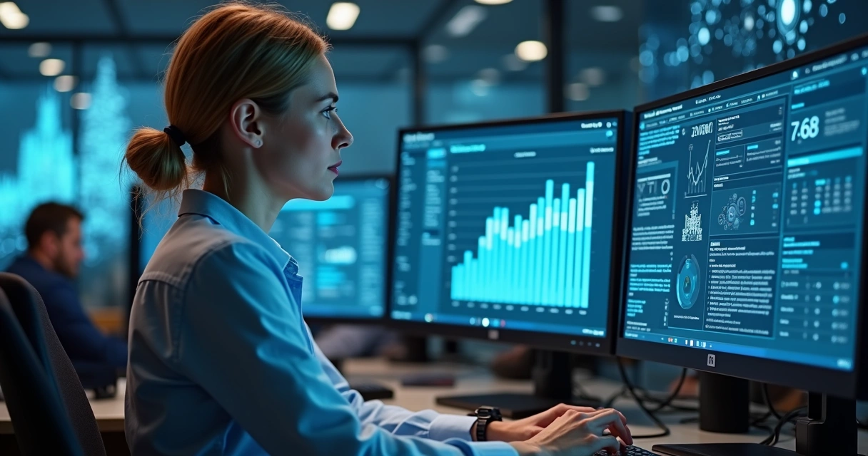 Profissional de TI usando dashboards inteligentes com IA 