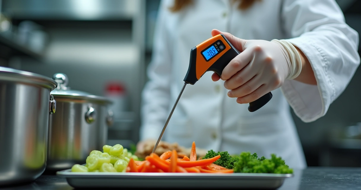 Nutricionista aferindo temperatura de alimentos 